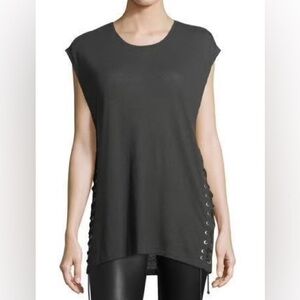 IRO Avys Linen Lace Up Side Tank in Dark Gray